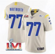 Wholesale Cheap Men's Los Angeles Rams #77 Andrew Whitworth 2022 Bone Super Bowl LVI Vapor Limited Stitched Jersey