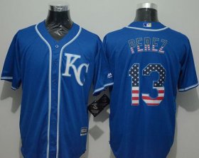 Wholesale Cheap Royals #13 Salvador Perez Blue USA Flag Fashion Stitched MLB Jersey