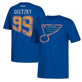 Wholesale Cheap St. Louis Blues #99 Wayne Gretzky CCM Retired Player Name & Number T-Shirt Royal