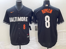 Wholesale Cheap Men\'s Baltimore Orioles #8 Cal Ripken Jr Number Black 2023 City Connect Cool Base Stitched Jersey 1