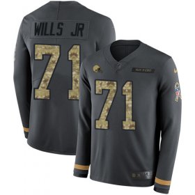 Wholesale Cheap Nike Browns #71 Jedrick Wills JR Anthracite Salute to Service Men\'s Stitched NFL Limited Therma Long Sleeve Jersey