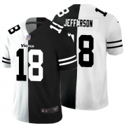 Cheap Minnesota Vikings #18 Justin Jefferson Men's Black V White Peace Split Nike Vapor Untouchable Limited NFL Jersey