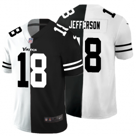Cheap Minnesota Vikings #18 Justin Jefferson Men\'s Black V White Peace Split Nike Vapor Untouchable Limited NFL Jersey