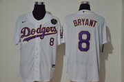 Wholesale Cheap Los Angeles Dodgers #8 Kobe Bryant Men's Nike White Purple No. Cool Base KB Patch MLB Jersey