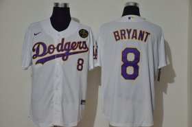 Wholesale Cheap Los Angeles Dodgers #8 Kobe Bryant Men\'s Nike White Purple No. Cool Base KB Patch MLB Jersey