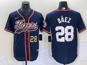 Wholesale Cheap Men's Detroit Tigers #28 Javier Baez Number Navy Blue Cool Base Stitched Baseball Jersey