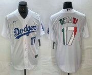 Cheap Men's Los Angeles Dodgers #17 Shohei Ohtani Number Mexico White Cool Base Stitched Jerseys
