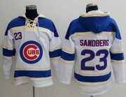Wholesale Cheap Cubs #23 Ryne Sandberg White Sawyer Hooded Sweatshirt MLB Hoodie
