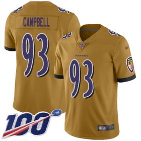Wholesale Cheap Nike Ravens #93 Calais Campbell Gold Men\'s Stitched NFL Limited Inverted Legend 100th Season Jersey
