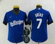 Wholesale Cheap Youth Los Angeles Dodgers #7 Julio Urias Blue #2 #20 Patch City Connect Cool Base Stitched Jersey