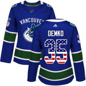 Wholesale Cheap Adidas Canucks #35 Thatcher Demko Blue Home Authentic USA Flag Women\'s Stitched NHL Jersey