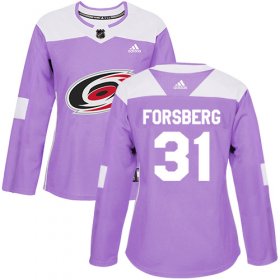 Wholesale Cheap Adidas Hurricanes #31 Anton Forsberg Purple Authentic Fights Cancer Women\'s Stitched NHL Jersey