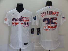 Wholesale Cheap Men\'s Los Angeles Dodgers #35 Cody Bellinger White USA Flag Stitched MLB Flex Base Nike Jersey