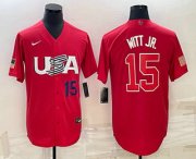 Cheap Men's USA Baseball #15 Bobby Witt Jr Number 2023 Red World Baseball Classic Stitched Jersey