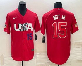 Cheap Men\'s USA Baseball #15 Bobby Witt Jr Number 2023 Red World Baseball Classic Stitched Jersey