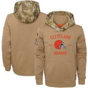 Wholesale Cheap Youth Cleveland Browns Nike Khaki 2019 Salute to Service Therma Pullover Hoodie