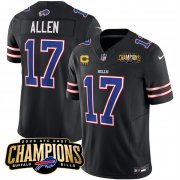 Cheap Men's Buffalo Bills #17 Josh Allen Black 2023 F.U.S.E. AFC East Champions With 4-star C Ptach Football Stitched Jersey