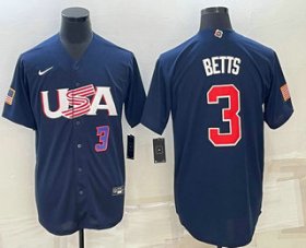 Cheap Men\'s USA Baseball #3 Mookie Betts Number 2023 Navy World Baseball Classic Stitched Jersey
