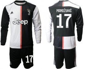 Wholesale Cheap Juventus #17 Mandzukic Home Long Sleeves Soccer Club Jersey