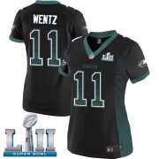 Wholesale Cheap Nike Eagles #11 Carson Wentz Black Alternate Super Bowl LII Women's Stitched NFL Elite Drift Fashion Jersey