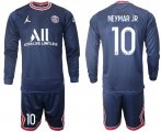 Wholesale Cheap Men 2021-2022 ClubParis Saint-Germainhome blue Long Sleeve 10 Soccer Jersey