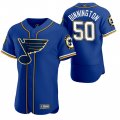 Wholesale Cheap St. Louis Blues #50 Jordan Binnington Men's 2020 NHL x MLB Crossover Edition Baseball Jersey Blue