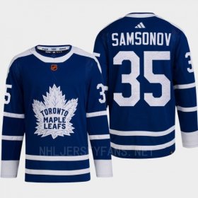 Cheap Men\'s Toronto Maple Leafs #35 Ilya Samsonov Blue 2022 Reverse Retro Primegreen Jersey