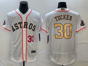 Wholesale Cheap Men's Houston Astros #30 Kyle Tucker Number 2023 White Gold World Serise Champions Patch Flex Base Stitched Jersey2
