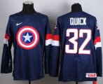 Wholesale Cheap Olympic Team USA #32 Jonathan Quick Navy Blue Captain America Fashion Stitched NHL Jersey