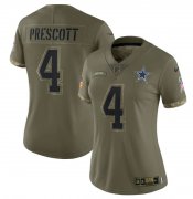 Wholesale Cheap Women's Dallas Cowboys #4 Dak Prescott 2022 Olive Salute To Service Limited Stitched Jersey(Run Small)