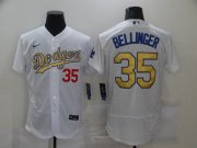 Wholesale Cheap Men's Los Angeles Dodgers #35 Cody Bellinger 2021 White Gold Sttiched Jersey