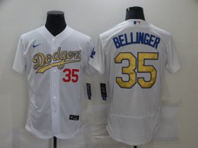 Wholesale Cheap Men\'s Los Angeles Dodgers #35 Cody Bellinger 2021 White Gold Sttiched Jersey