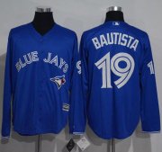 Wholesale Cheap Blue Jays #19 Jose Bautista Blue New Cool Base Long Sleeve Stitched MLB Jersey