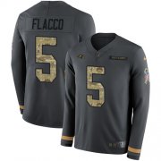 Wholesale Cheap Nike Ravens #5 Joe Flacco Anthracite Salute to Service Youth Stitched NFL Limited Therma Long Sleeve Jersey