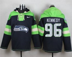 Wholesale Cheap Nike Seahawks #96 Cortez Kennedy Steel Blue Player Pullover NFL Hoodie