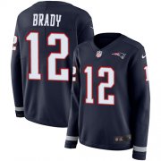 Wholesale Cheap Nike Patriots #12 Tom Brady Navy Blue Team Color Women's Stitched NFL Limited Therma Long Sleeve Jersey