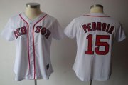 Wholesale Cheap Red Sox #15 Dustin Pedroia White Women's Fashion Stitched MLB Jersey