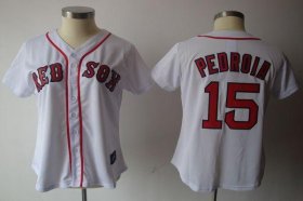 Wholesale Cheap Red Sox #15 Dustin Pedroia White Women\'s Fashion Stitched MLB Jersey