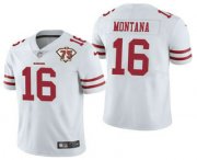 Wholesale Cheap Men's San Francisco 49ers #16 Joe Montana White 75th Anniversary Patch 2021 Vapor Untouchable Stitched Nike Limited Jersey