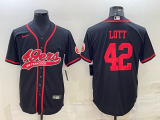 Wholesale Cheap Men's San Francisco 49ers #42 Ronnie Lott Black With Patch Cool Base Stitched Baseball Jersey