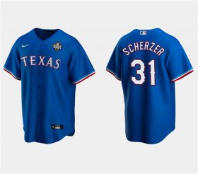 Men\'s Texas Rangers #31 Max Scherzer Royal 2023 World Series Stitched Baseball Jersey
