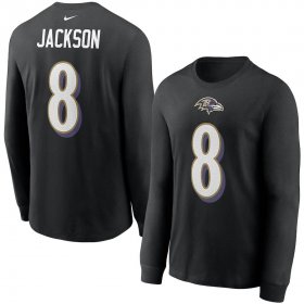 Wholesale Cheap Baltimore Ravens #8 Lamar Jackson Nike Player Name & Number Long Sleeve T-Shirt Black