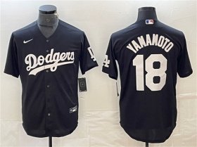 Cheap Men\'s Los Angeles Dodgers #18 Yoshinobu Yamamoto Black Cool Base Stitched Jersey