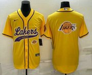 Cheap Men's Los Angeles Lakers Yellow Team Big Logo With Patch Cool Base Stitched Baseball Jersey