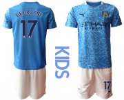 Wholesale Cheap Youth 2020-2021 club Manchester City home blue 17 Soccer Jerseys