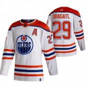 Wholesale Cheap Edmonton Oilers #29 Leon Draisaitl White Men's Adidas 2020-21 Reverse Retro Alternate NHL Jersey