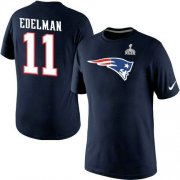 Wholesale Cheap Nike New England Patriots #11 Julian Edelman Name & Number 2015 Super Bowl XLIX NFL T-Shirt Navy Blue