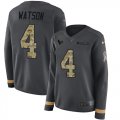 Wholesale Cheap Nike Texans #4 Deshaun Watson Anthracite Salute to Service Women's Stitched NFL Limited Therma Long Sleeve Jersey