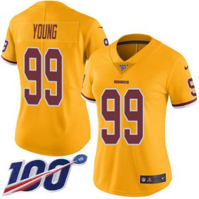 Wholesale Cheap Nike Redskins #99 Chase Young Gold Women\'s Stitched NFL Limited Rush 100th Season Jersey