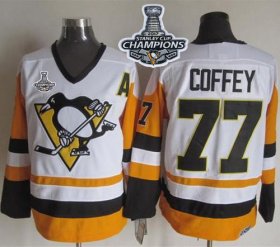 Wholesale Cheap Penguins #77 Paul Coffey White/Black CCM Throwback 2017 Stanley Cup Finals Champions Stitched NHL Jersey
